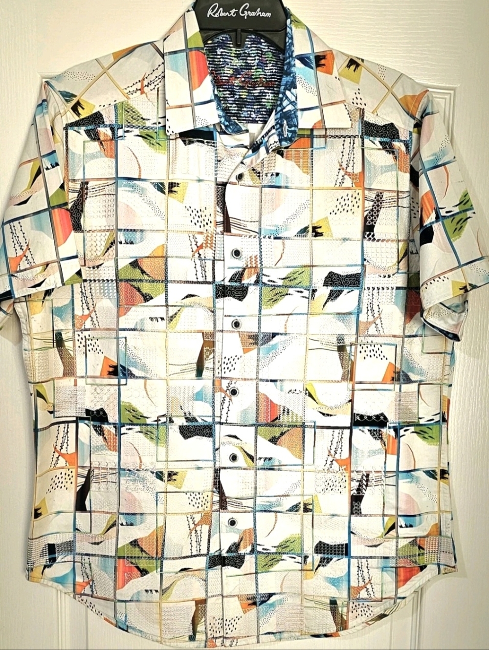 Robert Graham White Multi-Stripe Geometric Short Sleeve Shirt